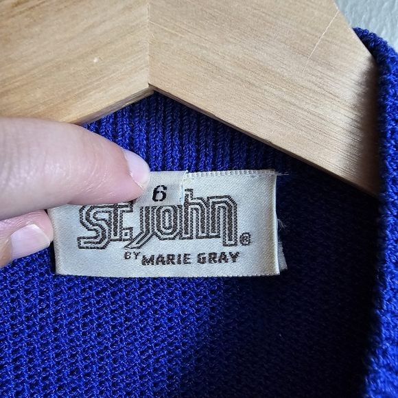 Vintage St.john By Marie Gray Santana Knit Elegant Blue Button-Down Dress - Picture 7 of 8